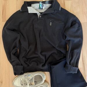 Vintage AZ Sport Dark Grey Quarter Button Pullover Sweatshirt 90s